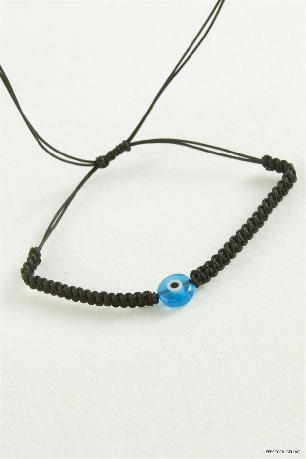 Spt-Gld Evil Eye Bead Macrame Cord (11157) Bracelet Blue