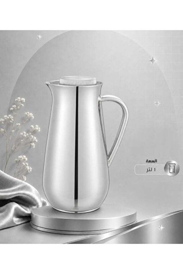 Generic Premium 1L Insulated Coffee & Tea Flask with Handle, Lightweight Leak-Resistant Design, Glossy Silver