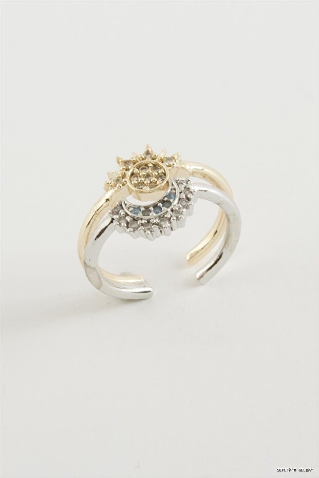 Spt-Gld Sun Crescent Zircon Stone Ring 2 (235733) Piece Yellow
