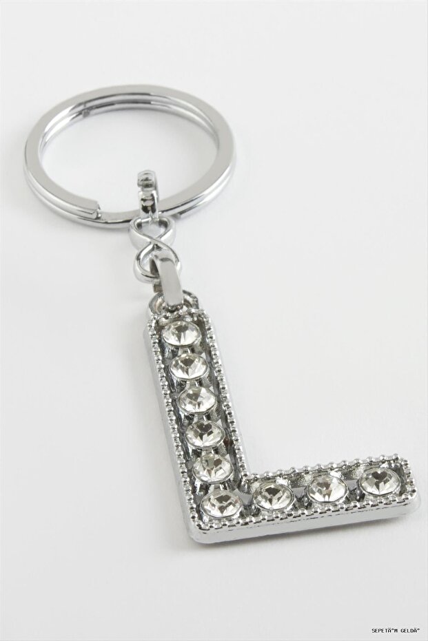 Spt-Gld Silver Color Stone (00344) Letter Keychain
