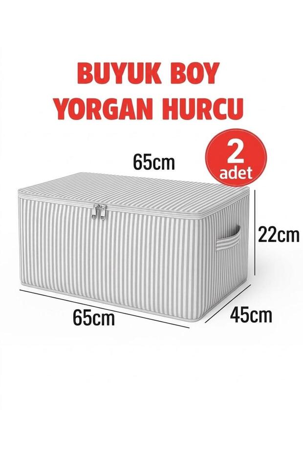 2 Pieces - Anthracite Striped Large Size under Bed and Sofa Bed Storage Box 65 X 45 X 22 cm