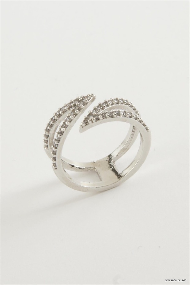 Spt-Gld Leaf Zircon Stone Ring (235654) Silver Color