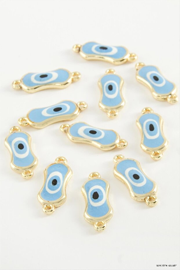 Spt-Gld Oval Evil Eye Double Handle Enamel Bracelet and Pendant Horse 1 (234948) Piece Blue
