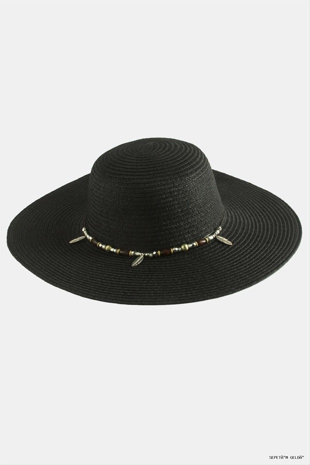Spt-Gld Leaf Beaded Straw (11333) Hat Black