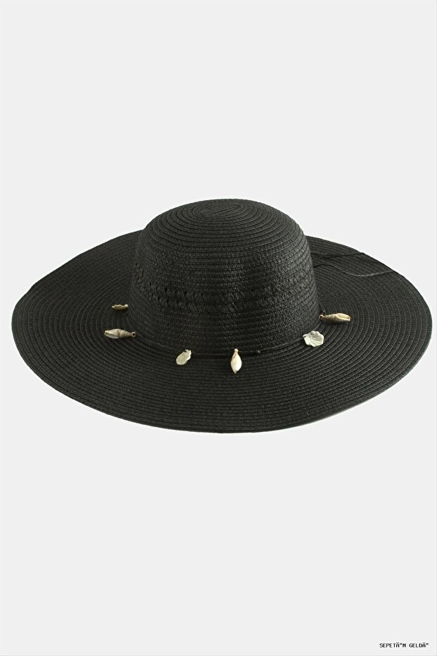 Spt-Gld Seashell Straw (03702) Hat Black