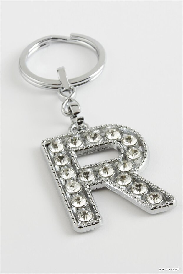 Spt-Gld Silver Color Stone (00323) Letter Keychain