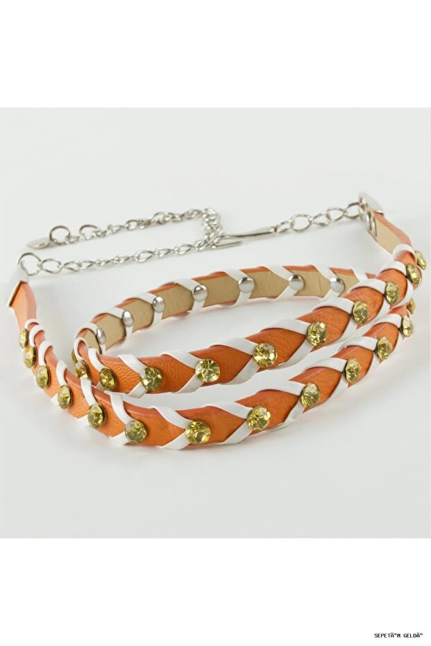 Spt-Gld Braided Leather Stone Belt (05716) Orange