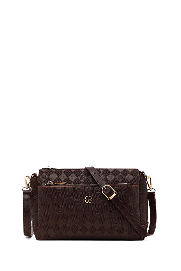 Women's Brown Printed Long Strap Crossbody Bag Ab500004Sb