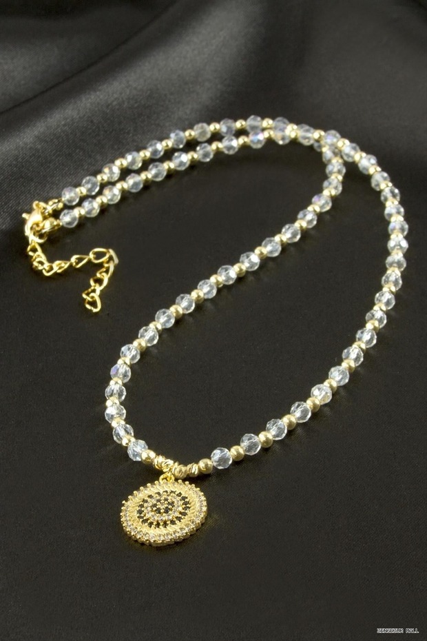 Zngzrmll Evil Eye Zircon Stone Crystal (30316) Necklace Yellow