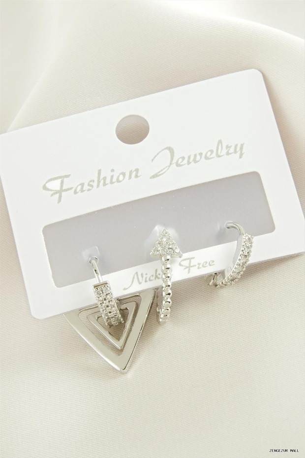 Zngzrmll 3 Pcs Arrow Zircon Stone Earrings (30642) Silver Color