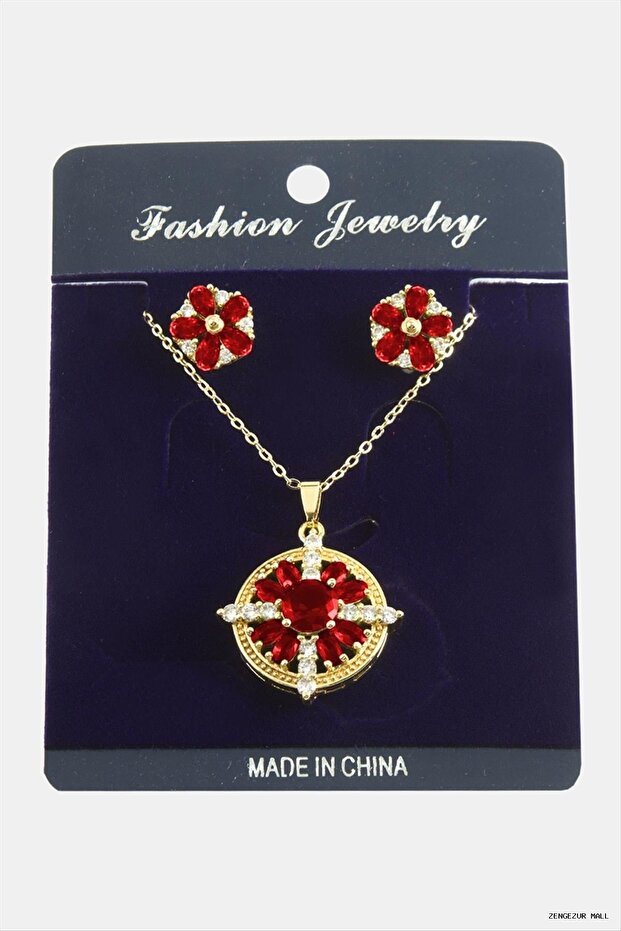 Zngzrmll Flower Zircon Stone Set (35546) Necklace Red