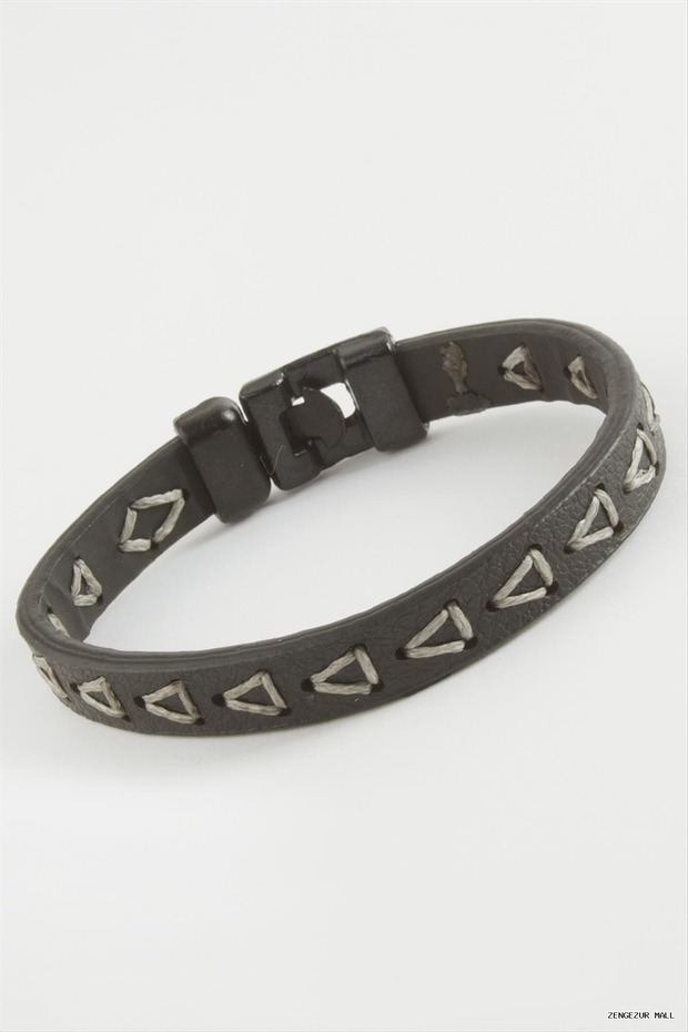 Zngzrmll Triangle Rope Pattern Quality Faux Leather (42155) Bracelet Black