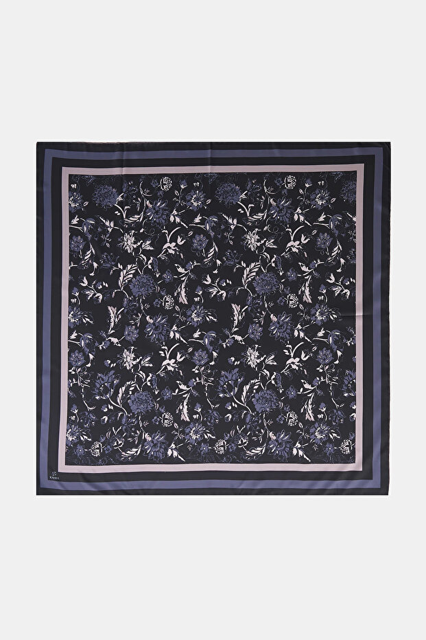 Floral Pattern Twill Scarf Black