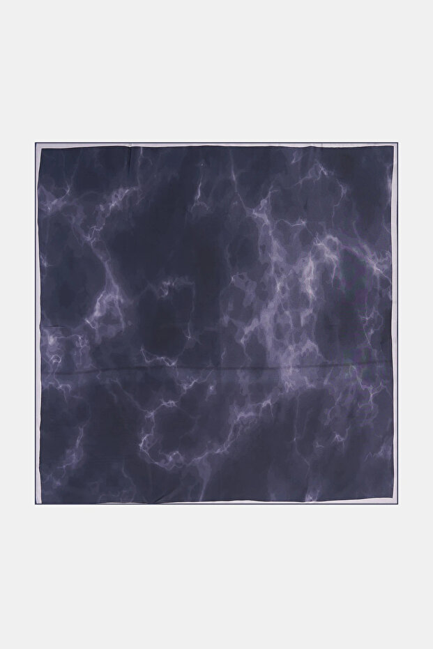 Abstract Pattern Silk Scarf Dark Navy Blue