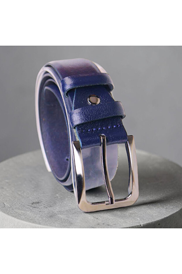 Genuine Leather Men's Dark Blue Classic Belt 3.5 cm