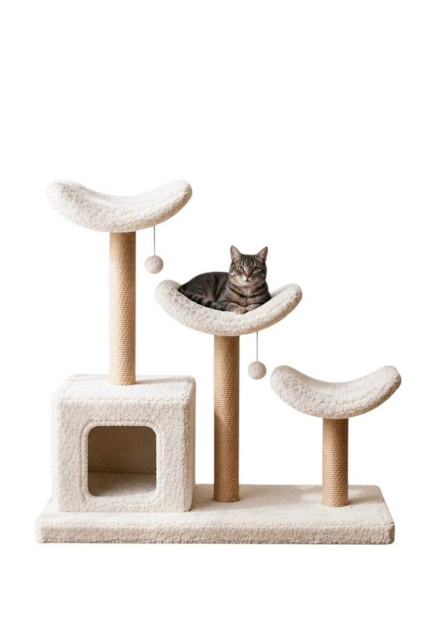 L1 Cat Nest Bed Scratching Tower Luxury 3-Bed Extra Wide Cat-Friendly Fabric Wipeable