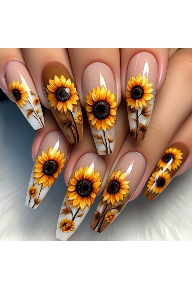 2001 24pcs/set Short Medium fake nails for Spring summer beautiful colourful flowers bees faux ongle