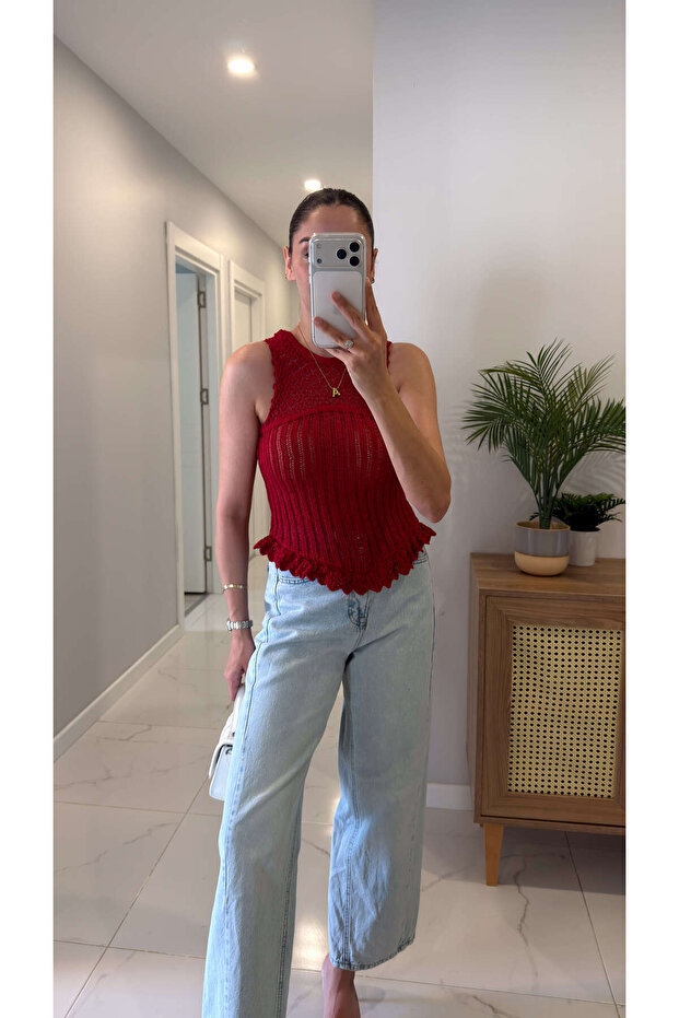 Heta Red Knitted Zero Sleeve Blouse
