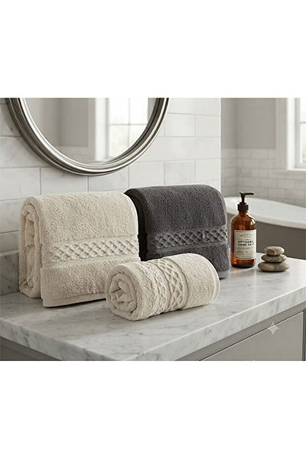 Hamam Set Combed Cotton Pebble Stone Anthracite-Beige