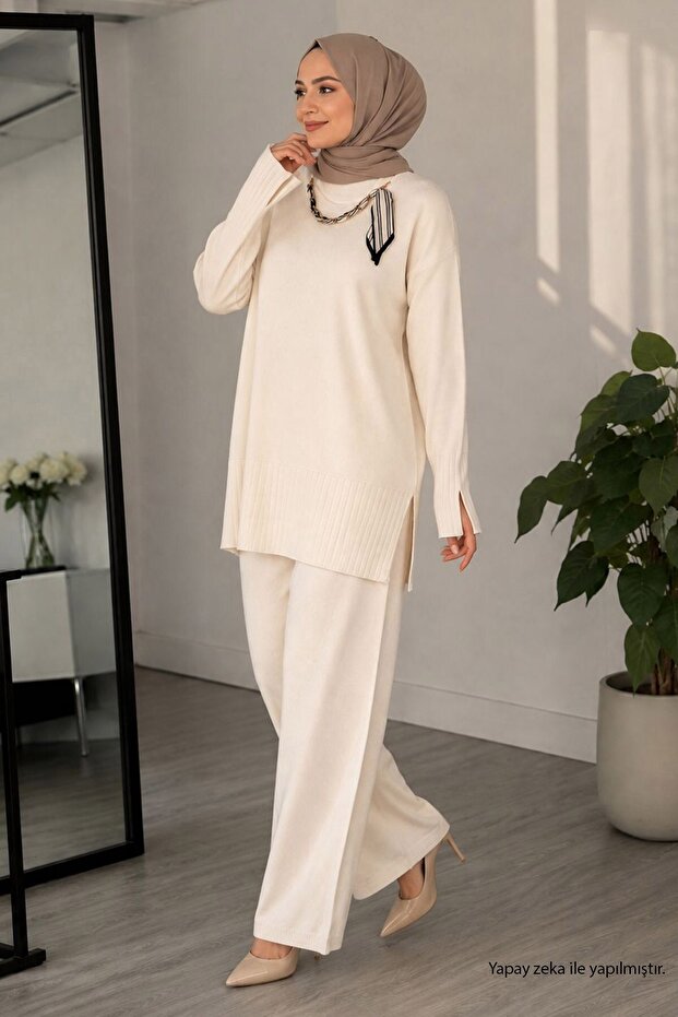 Scarf Knitwear Set White 2001