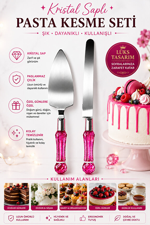 2-Piece Cake Cutting Set with Crystal Handle – Stylishly Designed Cake Knife and Serving Spatula