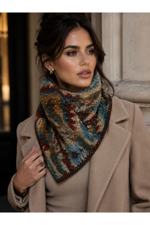 Women's Brown Ethnic Patterned Knitwear Neck Collar Byn20
