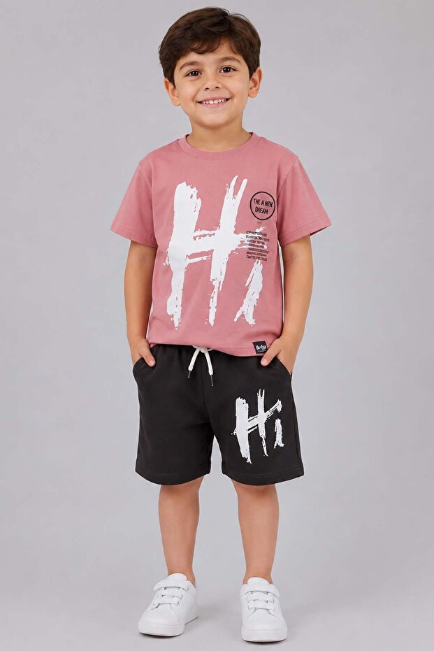 Digital Hi Printed Combed Cotton Powder T-Shirt and Shorts Set for Boys