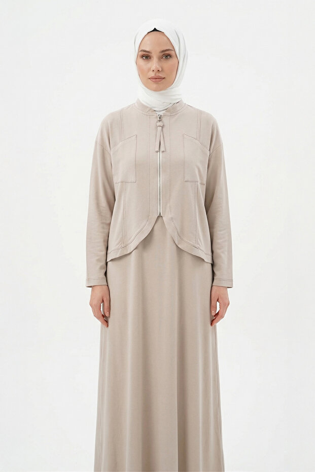 Sleeveless Dress with Bolero Lyocell Suit 978 Stone