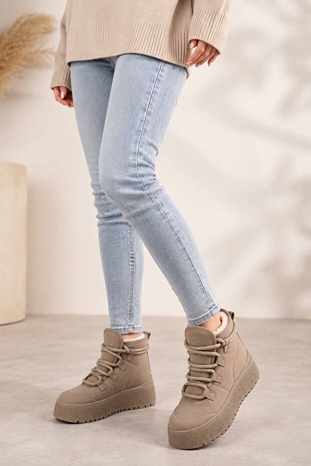 Women's Mink Platform Boots Thick Soled Furry Lace-Up Winter Casual Boots 26-538