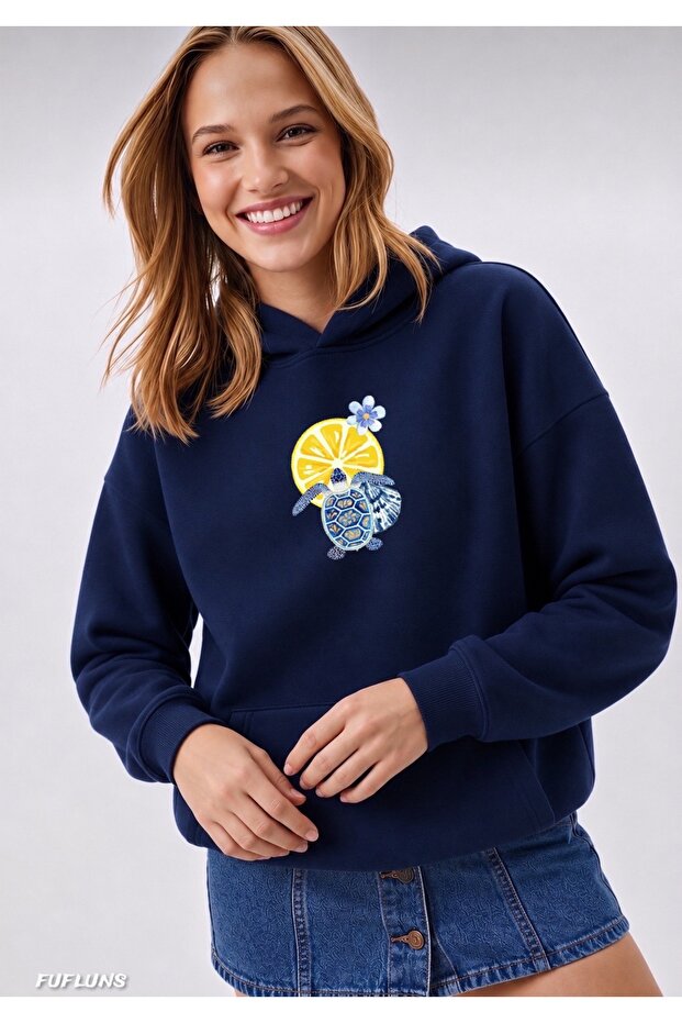 Limon Flower Printed Oversized Women's Hooded Sweatshirt