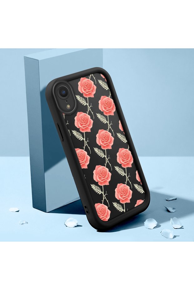 iPhone Xr Compatible Retro Pink Rose Printed Case, Sturdy Hard Shell