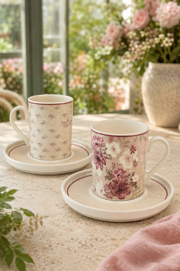 Tabak Evi Porcelain Blossom Coffee Cup Set 80Cc 4 Pieces for 2 People