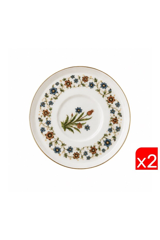 Tabak Evi Porcelain Lalezar Gold Gilded Tea Plate 12cm Base Diameter 5cm 2 Pieces
