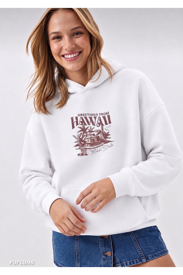 Hawaii Printed Oversized Women's Hooded Sweatshirt