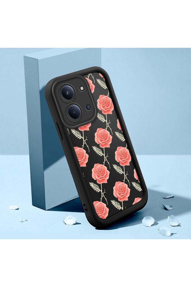 Redmi 15C 4G/5G Compatible Retro Pink Rose Printed Case, Durable Hard Body