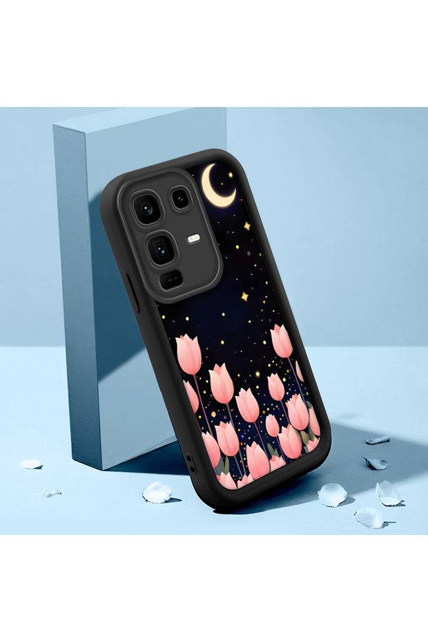 Infinix Note 50 Pro Plus Compatible Romantic Night Sky Pink Tulip Full Printed Silicone Case, Flexible Impact Protection