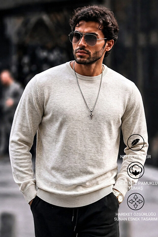 Men's Regular Fit Casual Cream Knit Sweater