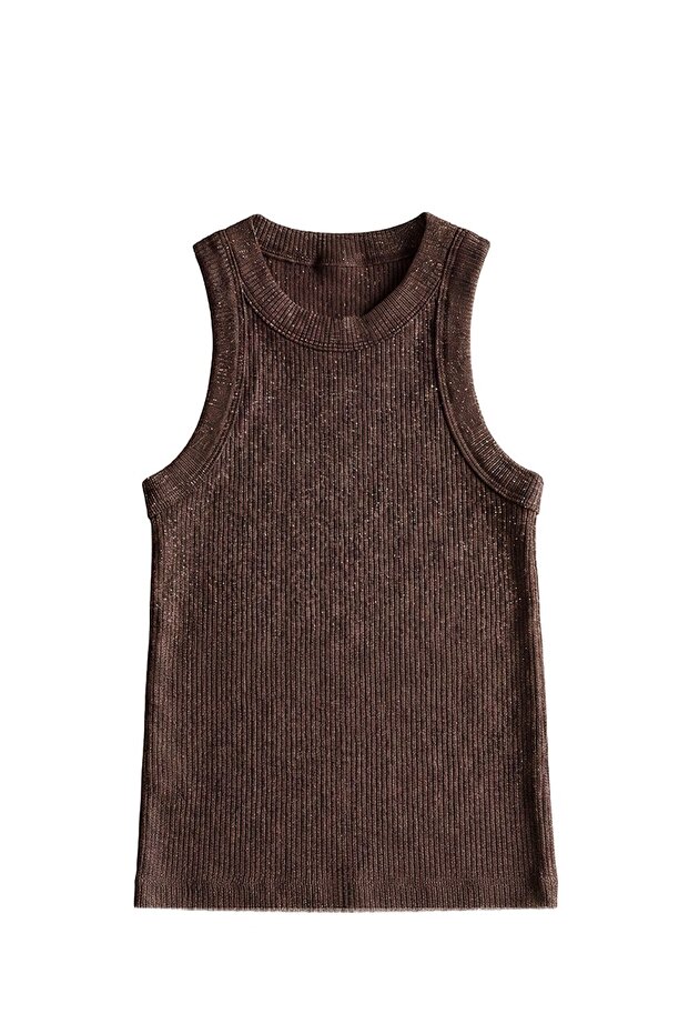Brown Glittery Thick Ribbed Athlete's Top