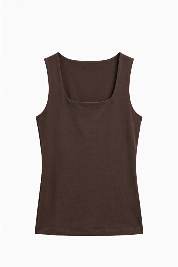 Brown Poll Thick Strap U-Neck Undershirt