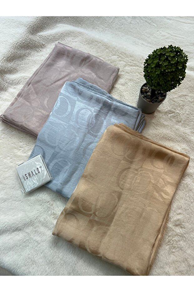 Hijab Cotton Soft Textured New Big Loop Pattern Jacquard Shawl Set of 3 and Makeup Mirror