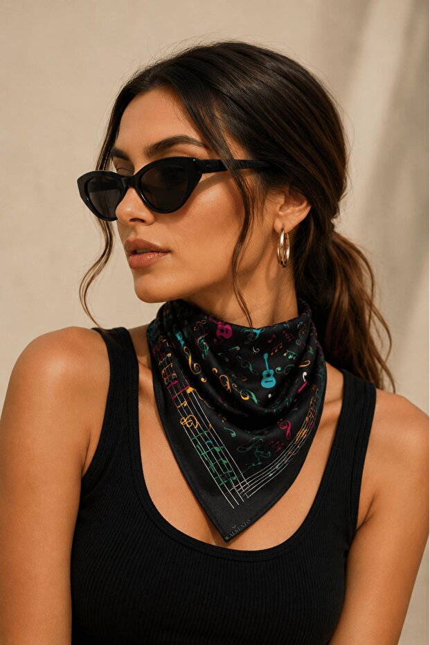 100% Cotton Multi-Purpose Bandana Scarf with Note and Guitar Pattern