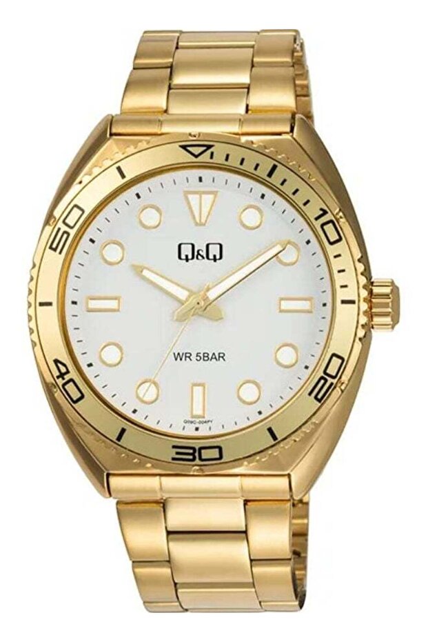 Men's Analog Quartz Watch Q09C-004PY, Gold with White Dial