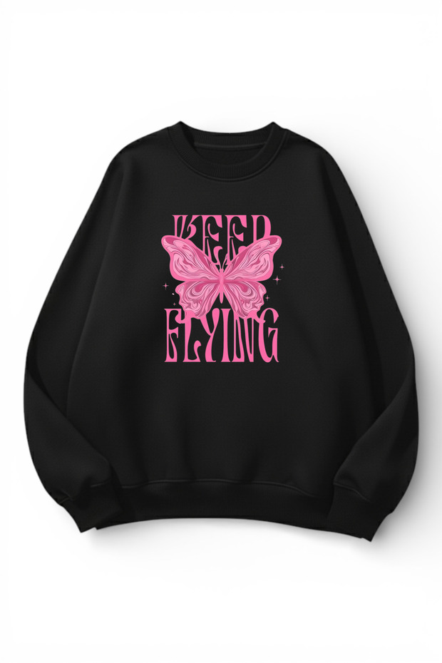 Unisex Soft Textured Keep Flying Printed Design Oversize 3 Thread Crew Neck Sweatshirt