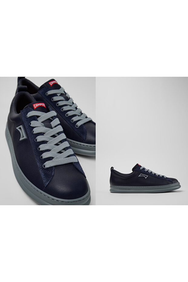 Runner Four Blue Leather and Nubuck Sneakers for Men.