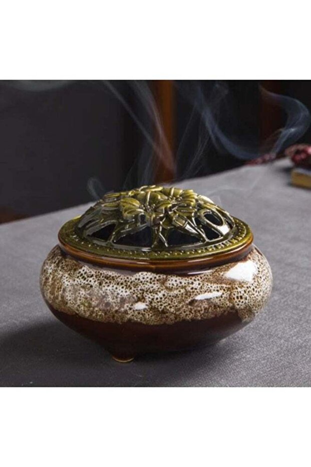 Ceramic Incense Burner with Holder, Decorative Holder for Sticks & Cones and Tablets, Ash Catcher for Home Fragrance, Bakhoor, Meditation & Aromatherapy