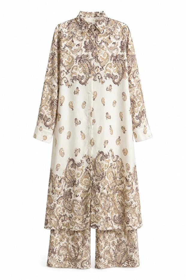 Shawl Patterned Shirt Dress | Pants