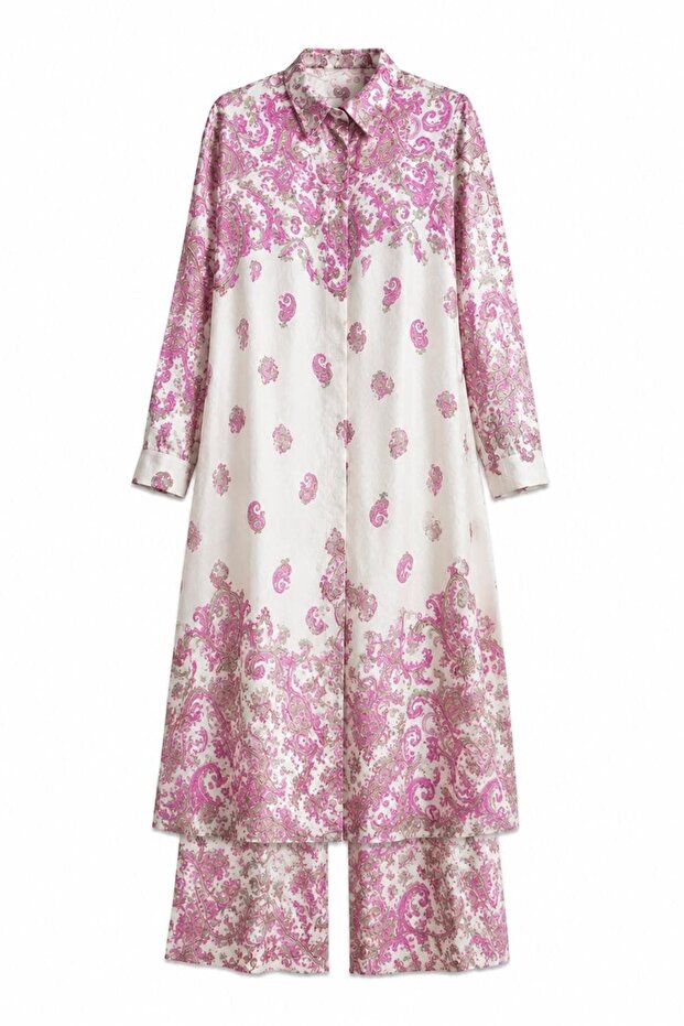 Shawl Patterned Shirt Dress | Pants