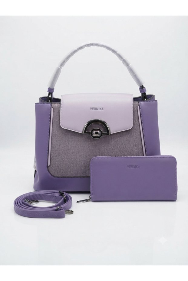 VERNIKA Women’s 2-Piece PU Leather Tote & Crossbody Bag Set - 32.5x22cm