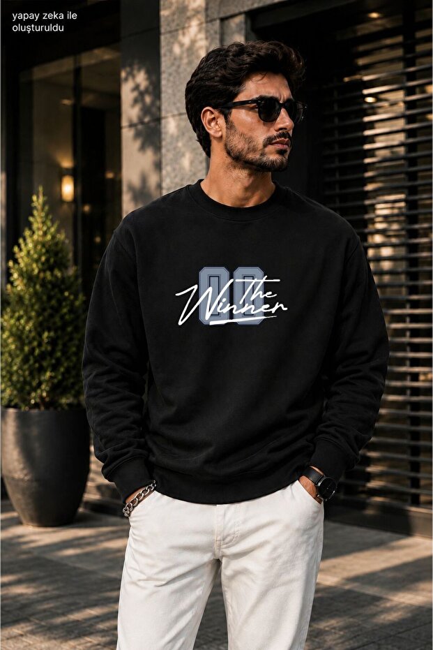 Men's the Winner Printed Round Neck Sweatshirt