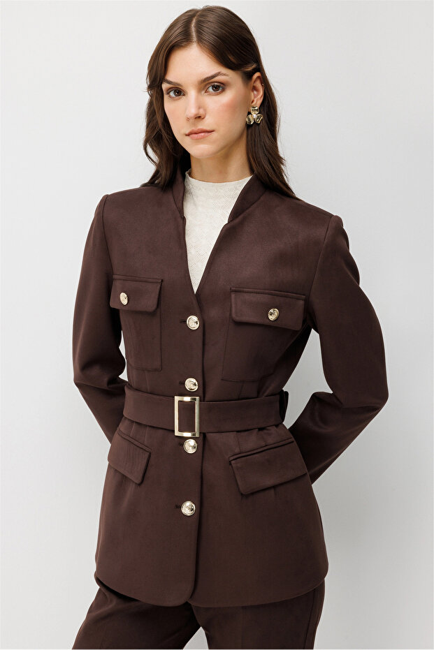 Beli Belted Jacket with Flap Pockets 4145